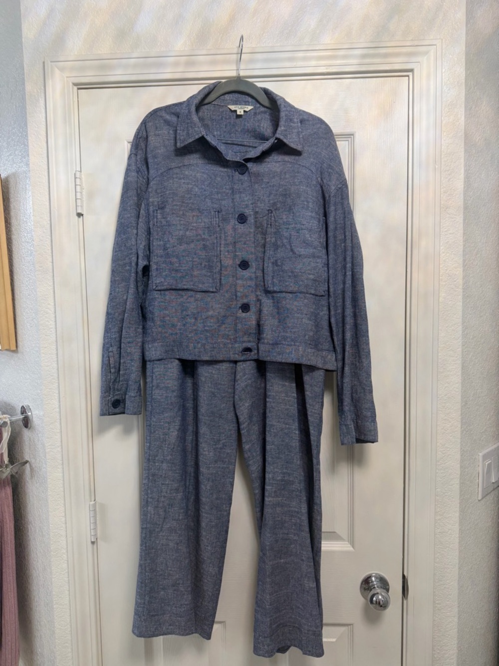 Max Studio London Wide-Leg Linen Blend 2Pc Pant Set in Slate Gray - Picture 2 of 7